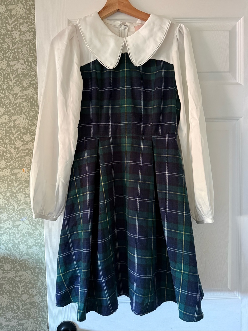 Ivy City Co Girls' Navy & Green Plaid Dress with White Peter Pan Collar